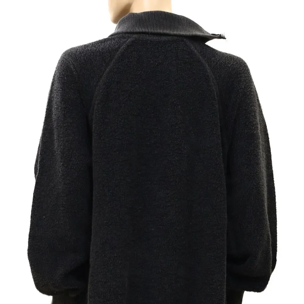 Free People Sweatshirt Tunic Top Cotton Long Sleeve Black Zipper Solid L 289502